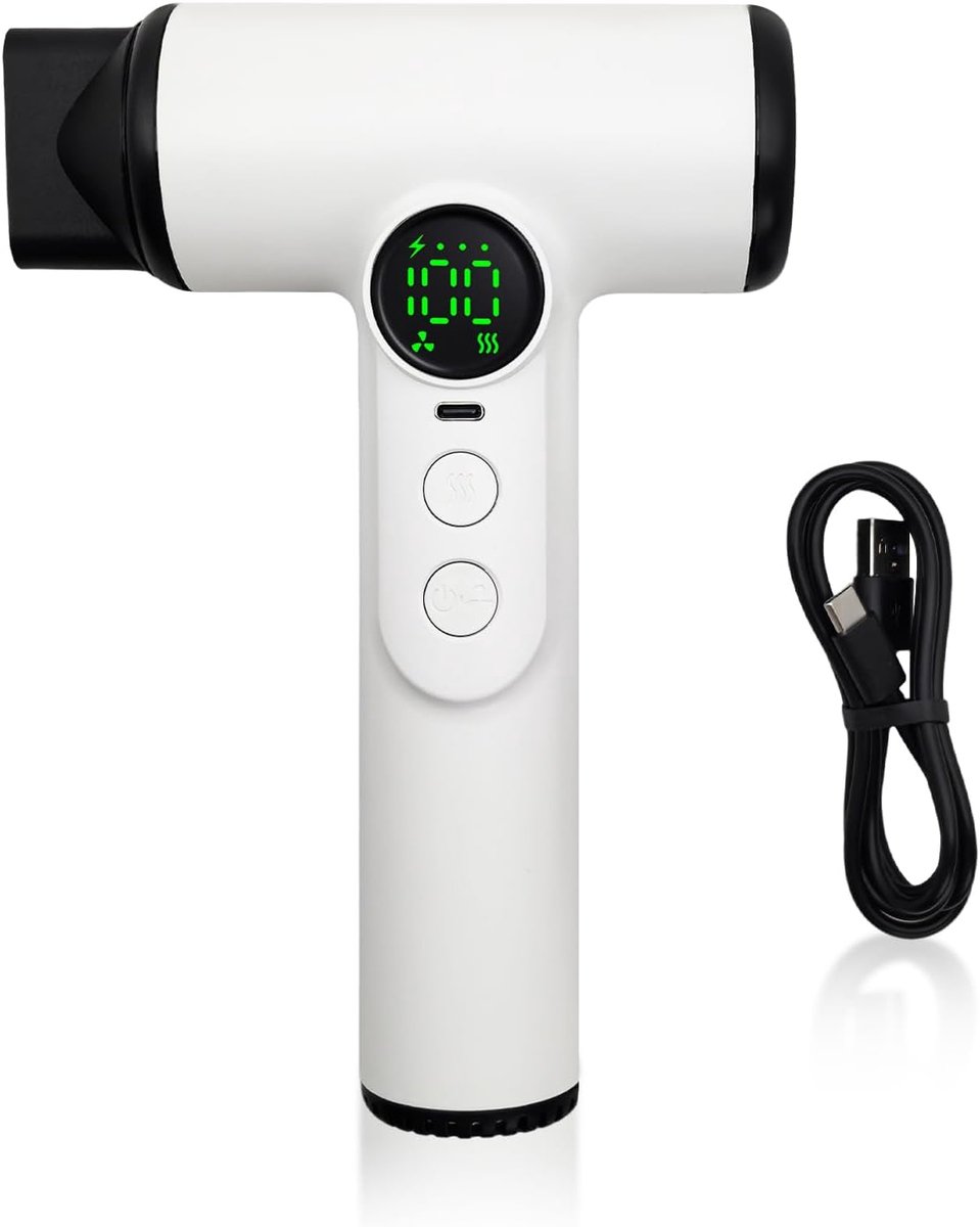 Hair Dryer Rechargeable with 15600 mAh Long Operating Time, 100 Adjustable Speed and Temperature Levels, Portable - ShopVlot