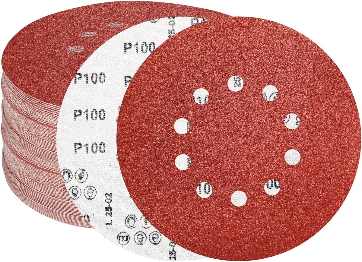 FEIHU 15 Sanding Discs Diameter 225 mm, P100 Grit, 10 Holes Red, for Longneck Sanders, Drywall Sanders, Telescopic - ShopVlot