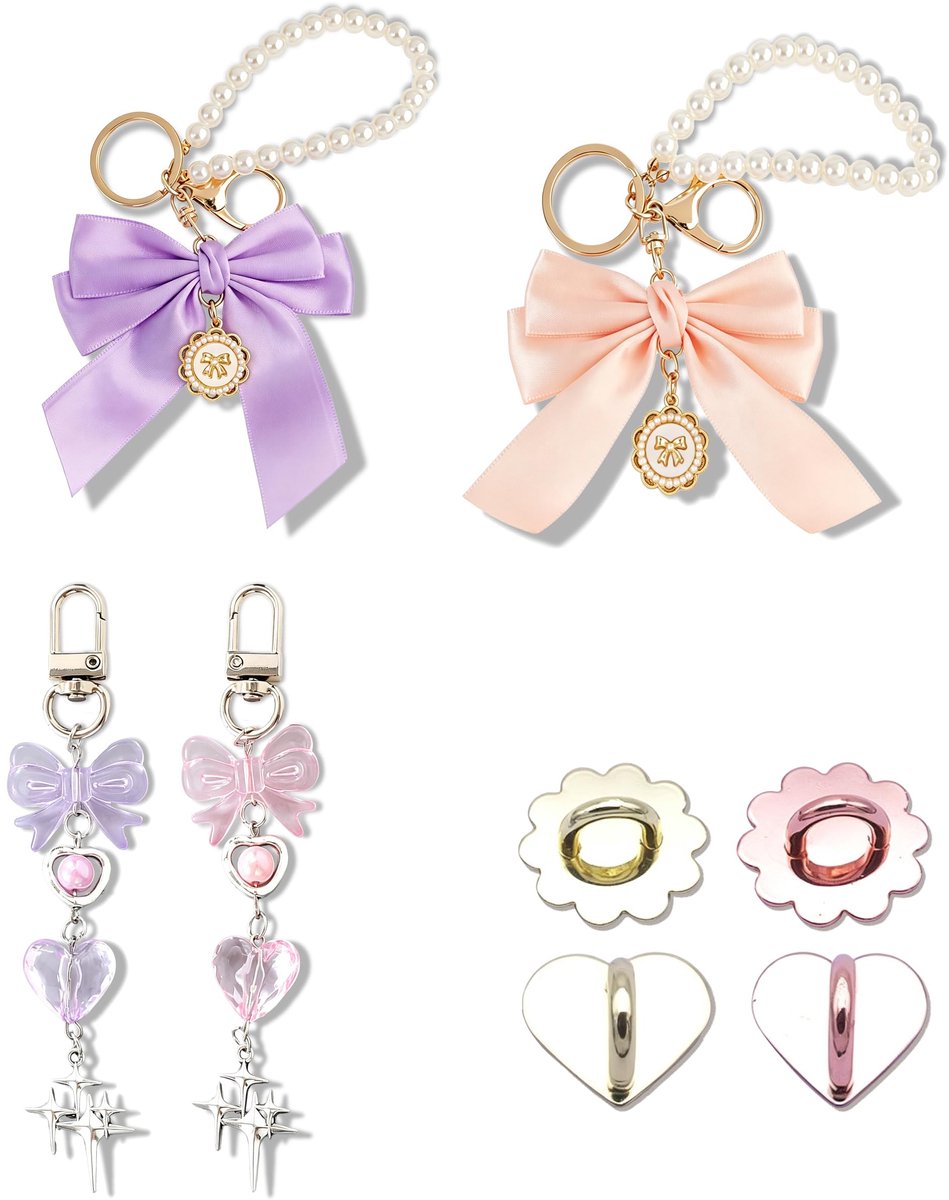 KARIDER Set van 4 E-Reader Charm Chains, Violet-Zachtroze E Reader Charmketting met Haken, Handlus voor E-Readers - ShopVlot