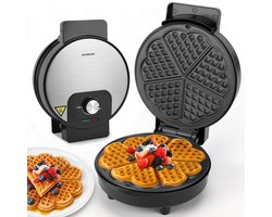 Aigostar Wafelijzer - 5 hartvormige wafels - Met Regelbare Temperatuur - 1000W - Anti aanbaklaag - Zwart - RVS - Crunchy