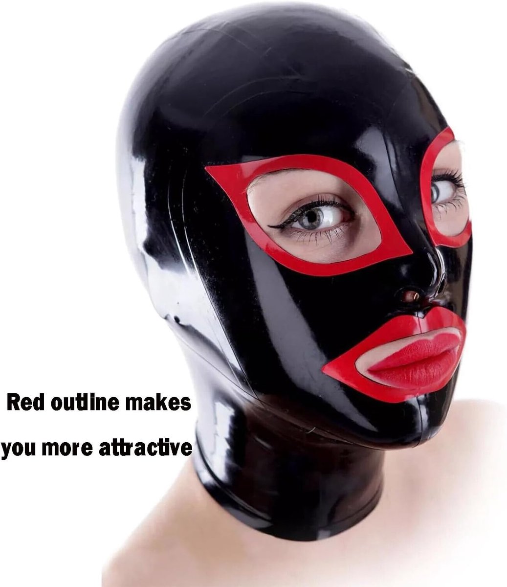 Black Latex Hood, Back Zipper Latex Mask, Cosplay Costumes Clubwear Party Mask for Women Men - ShopVlot