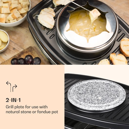 Klarstein 3 in 1 Raclette Fondue Kombi en Grill, 1100W Raclette Fondue Set met Steinplatte, Elektrischer Fondue Raclette Grill voor 8 Personen met 8 Pfännchen & Fonduegabeln, Raclette Gerät Elektrisch - geschikt voor thuisfitness en sportschoolgebrui — afbeelding 5