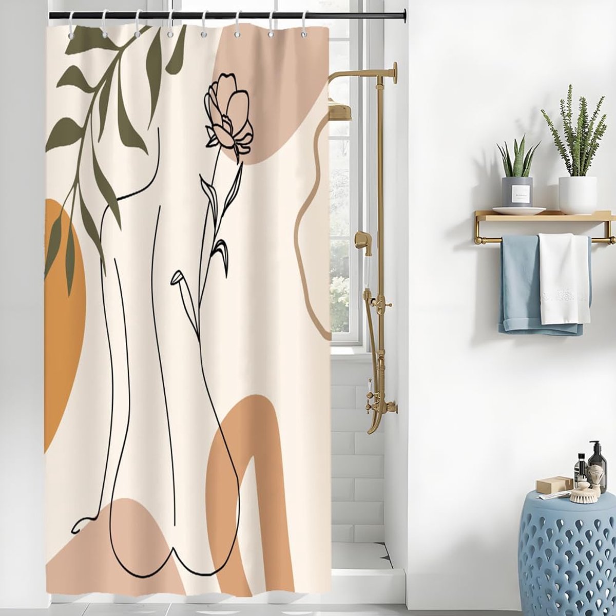 Douchegordijn 120 x 200 cm - abstracte kunst boho-stijl - waterdicht polyester - anti-schimmel en wasbaar - ShopVlot