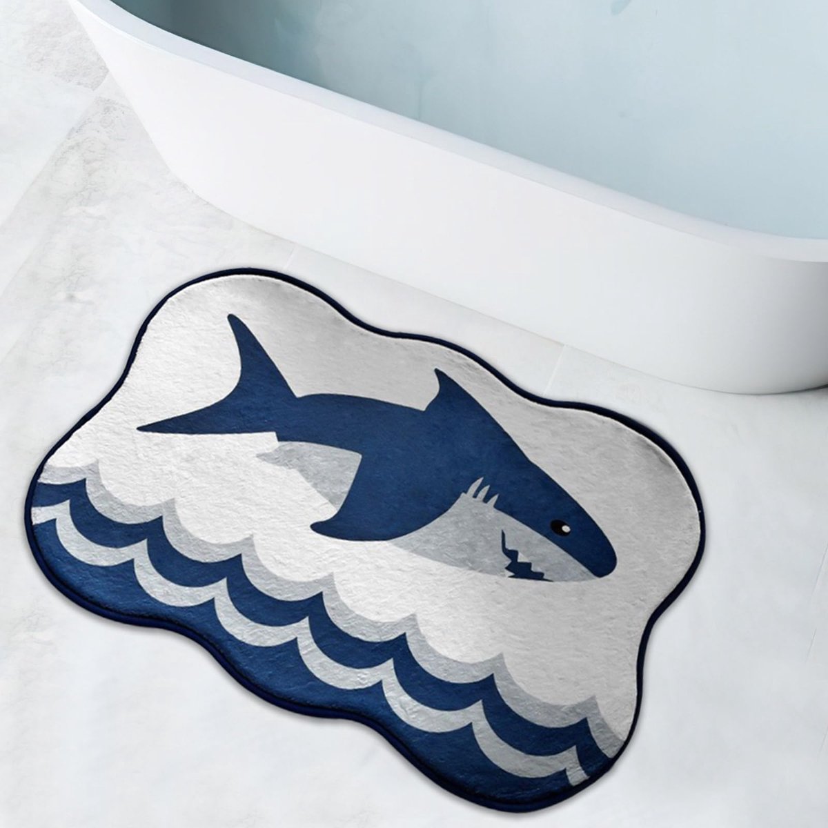 Badkamertapijt luxe - extra zachte microvezel - marineblauw golfontwerp - trendy preppy decor - ShopVlot