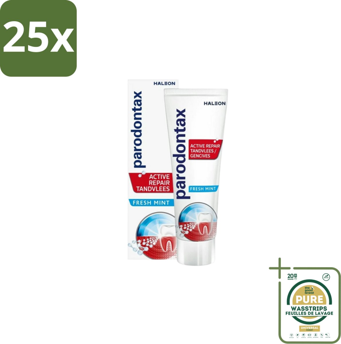 25 x Parodontax - Tandpasta - Active Repair Tandvlees - Fresh Mint - 75 ml - Grootverpakking - Tandvlees Herstel - Bloedend Tandvlees - Gezwollen Tandvlees - Tandplak Verwijderen - Fluoride Tandpasta