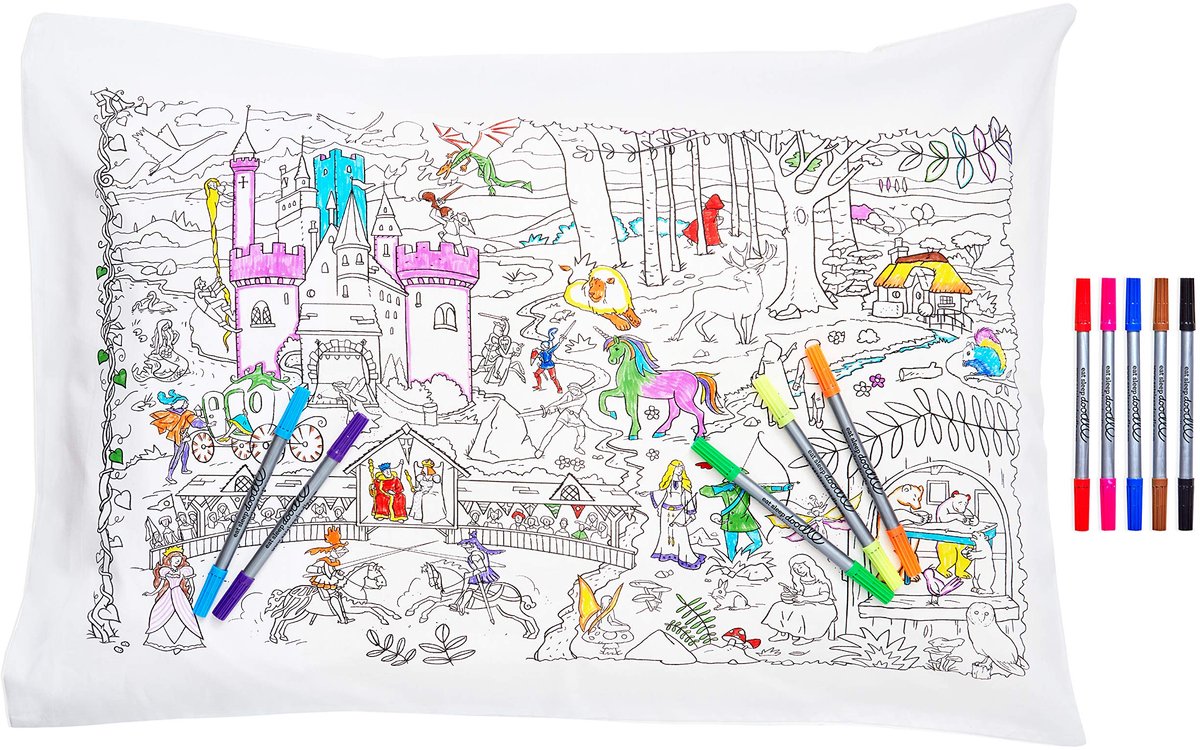 Kussensloop Herbruikbaar 75x50CM - Zacht Katoen - Kleur en Personaliseer Sprookjesfiguren - ShopVlot
