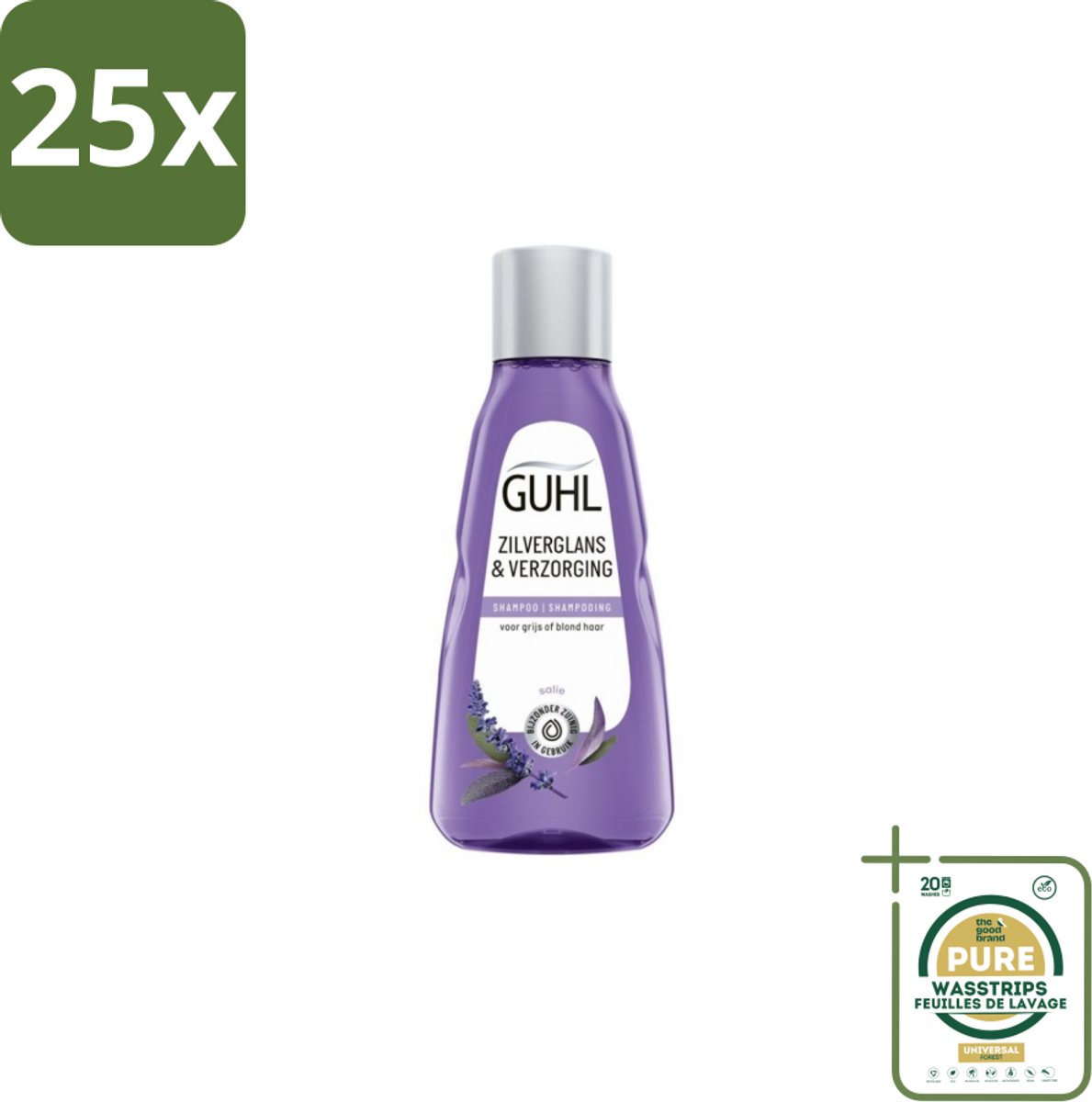 25 x Guhl - Shampoo Mini - Zilverglans & Verzorging - 50 ml - Grootverpakking - Zilverglans Shampoo - Grijs Haar Verzorging - Gele Tint Neutraliseren - Wit Haar Verzorging - Blond Haar Verzorging