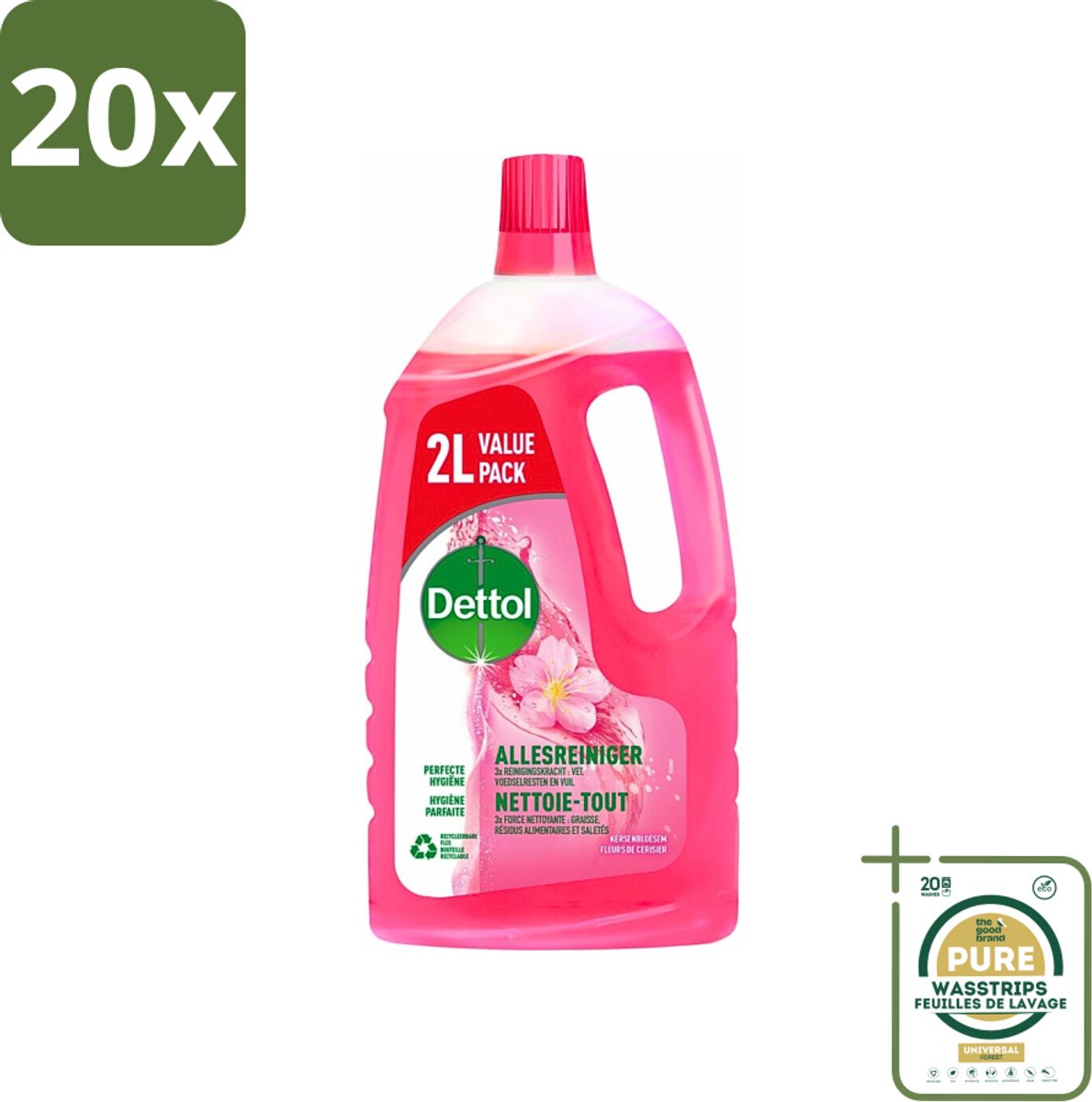 20 x Dettol - Allesreiniger - Kersenbloesem - Dieptereiniging - 2 liter - Grootverpakking - Allesreiniger - Reinigen - Hygiëne - Kersenbloesem - Dieptereiniging
