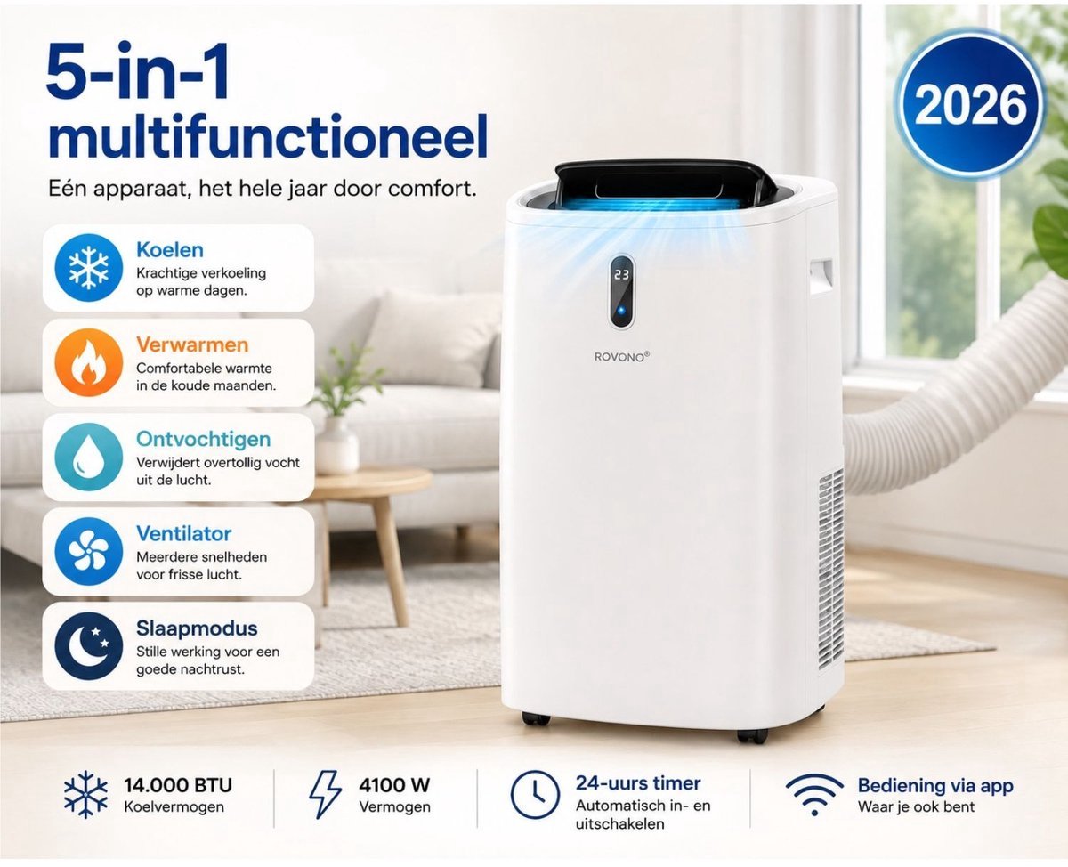 Krachtige Mobiele Airco - 4 in 1 Airco - 12000BTU - Airconditioning - Ventilatoren - Wit thumbnail 4