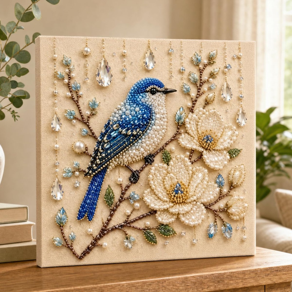 Casalora® Vogel Parel Diamond Painting – DIY 3D Parel Kunstwerk – Decoratie op Canvas met Frame – Creatieve Hobby voor Volwassenen – Vogel Wanddecoratie – 20 × 20 cm