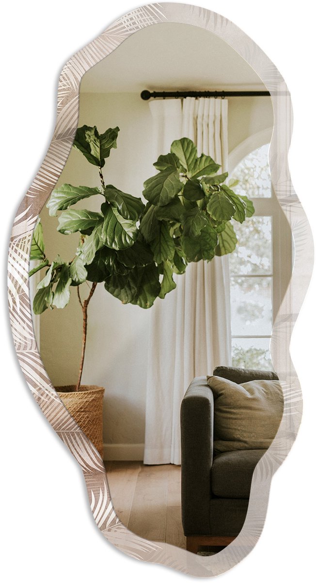 TULUP Bladeren Van Elegantie Spiegel - Beige Elegante Rechthoekige Wandspiegel - Organische Spiegel - Woonkamer - Boho - 45x90 cm - Totale afmeting 52x97 cm Elegantie Van Bladeren, Beige