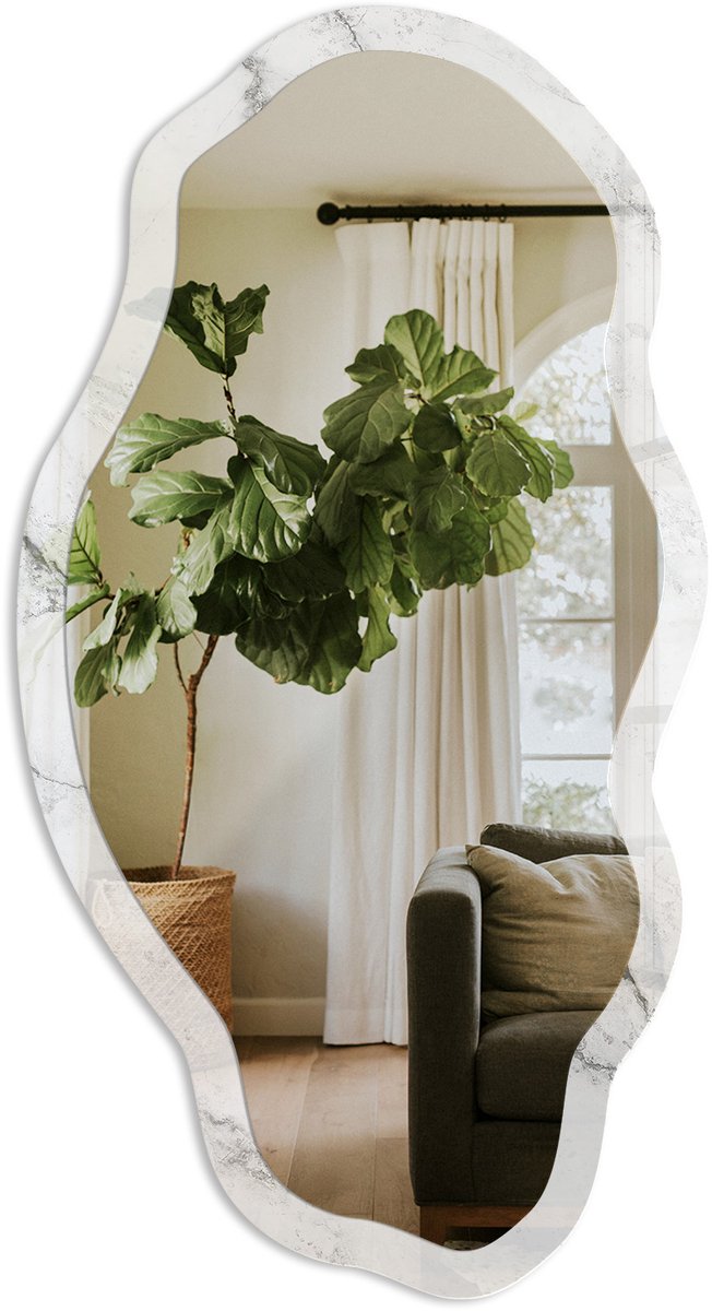 TULUP Grijze Elegantie Spiegel - Grijs Rechthoekige Spiegel Voor Interieur - Organische Spiegel - Woonkamer, Kantoor, Badkamer - Klassiek - 45x90 cm - Totale afmeting 52x97 cm Grijze Elegantie, Grijs