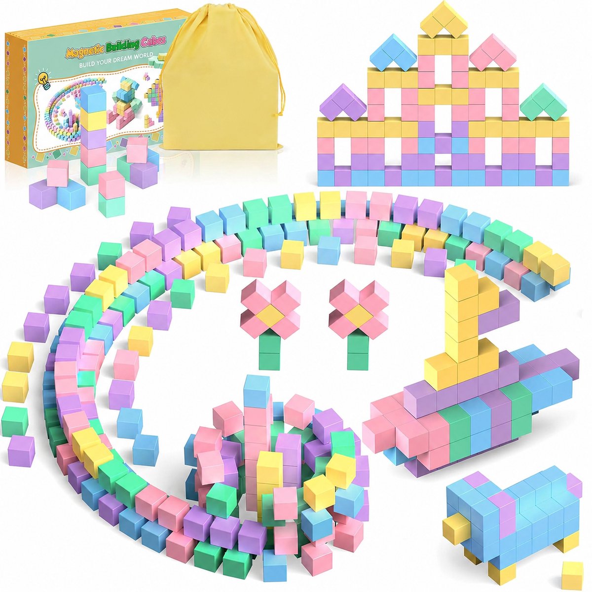 100 stuks magnetische bouwstenen blokken voor kinderen, magnetische bouwstenen, magnetisch speelgoed voor kinderen, magnetisch speelgoed vanaf 3, 4, 5, 6, 7, 8, cadeau voor jongens en meisjes