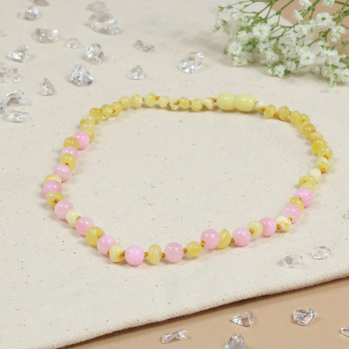 Baby Natura - Barnsteen Ketting - Kind - Milk - Pink Jade - 36 cm