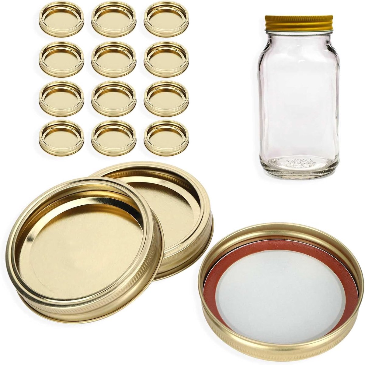 Set van 12 Gouden Inblikkende Deksels - Diameter 86 mm - Geschikt voor Brede en Normale Potten