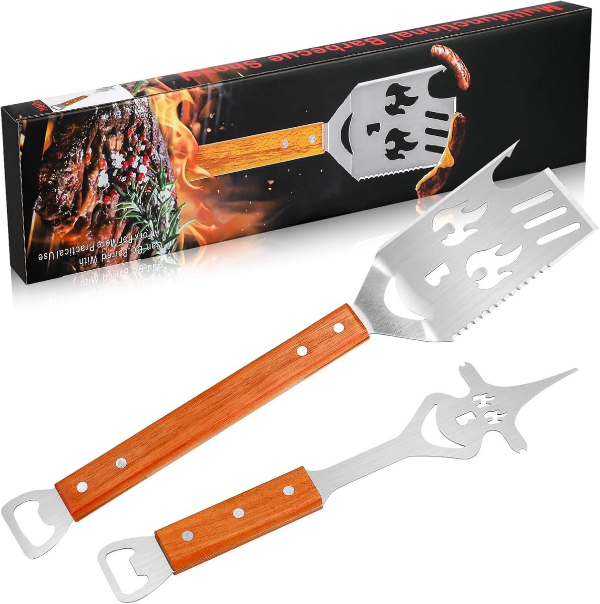 Grillspatelset - Roestvrij Staal - 42 x 8,6 cm en 33 x 7,8 cm - Multifunctioneel en Duurzaam - Voor Grillliefhebbers