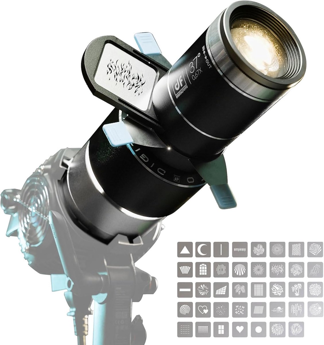 DF DIGITALFOTO Optical Snoot Bowens Mount Gobo Projector, with 39 Gobos, Projection Mount for Photography Spotlight - ShopVlot