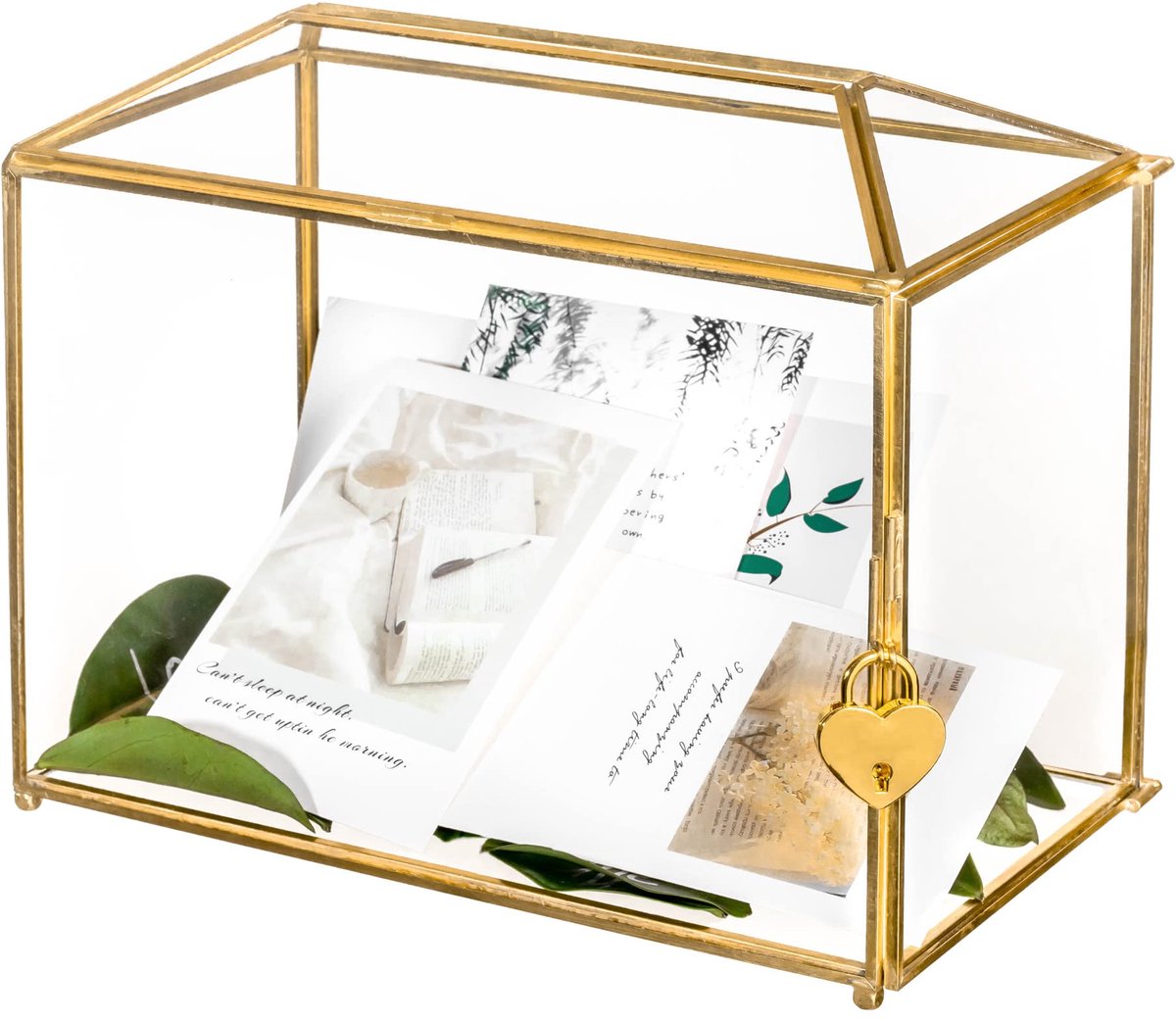 Glazen kaartdoos 26 x 15 x 20,3 cm - handgemaakt met sleuf en slot - geometrische decoratie voor bruiloften - m-winkel
