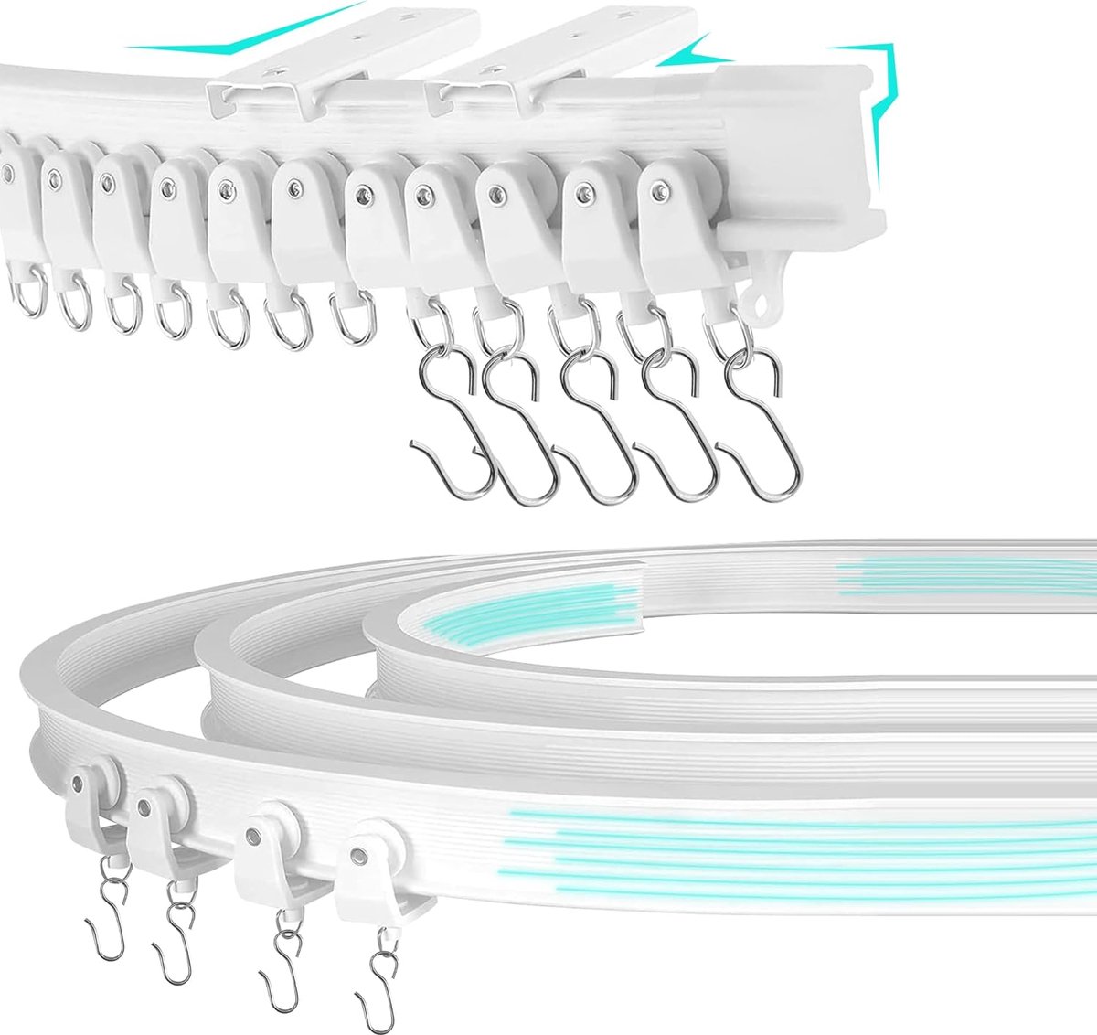 carmdering - Gordijnrails runners –2 meter flexibele plafond-gordijnrail, gebogen gordijnrail, plafondrail met montagetoebehoren, plafondgordijnrail voor ramen, douches, gordijnen, ruimteverdeler, railgordijnsysteem (wit)