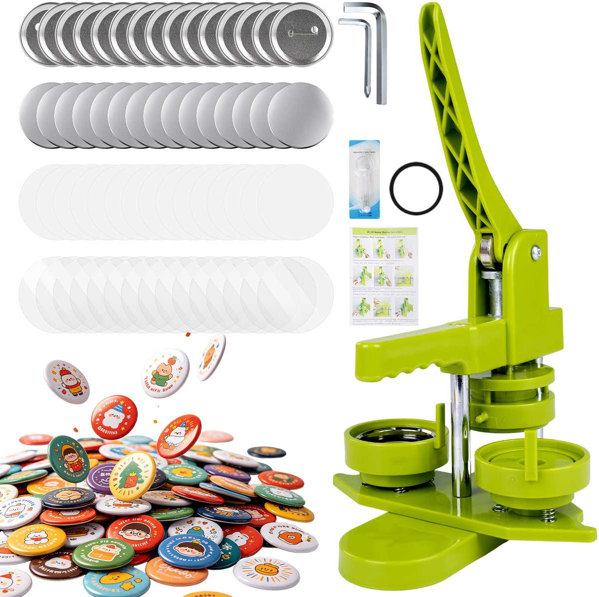 Button Maker 44mm Complete Set - Incl. 100 Buttons - Metalen bodem - duurzaamInstallatievrij - Badge Maker Machine - pin maker - Buttonmachine - Verjaardagscadeau - animecon
