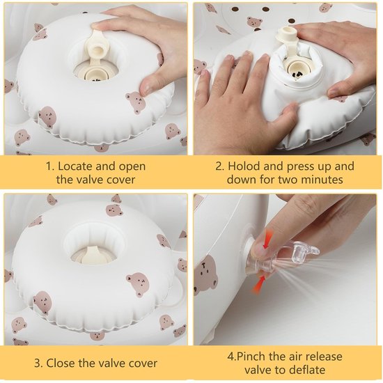 Opblaasbaar Babyzitje - Baby Stoeltje met Berenprint - Omringende Ondersteuning - Hoge Gebogen Rugleuning - Ingebouwde Luchtpomp - Opvouwbaar PVC Ontwerp - Voor Baby’s van 3-36 Maanden, Binnen en Buiten — afbeelding 3