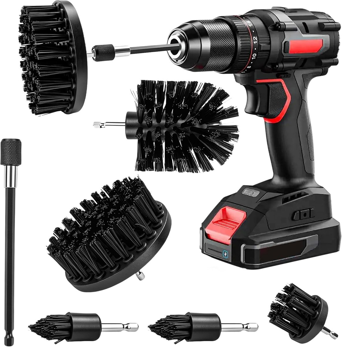 Elektrische schoonmaakborstel - Zwart - Nylon Borstelopzetset - Geschikt voor Accuschroevendraaier en Boormachine