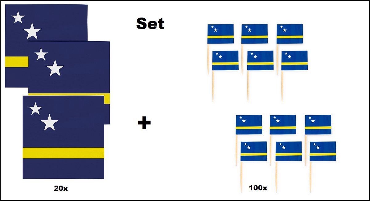 20 stuks Servetten Curaçao 33cm x 33cm 3 laags + 100x Cocktailprikkers Curaçao - Curaçao set - Curaçao thema feest voetbal