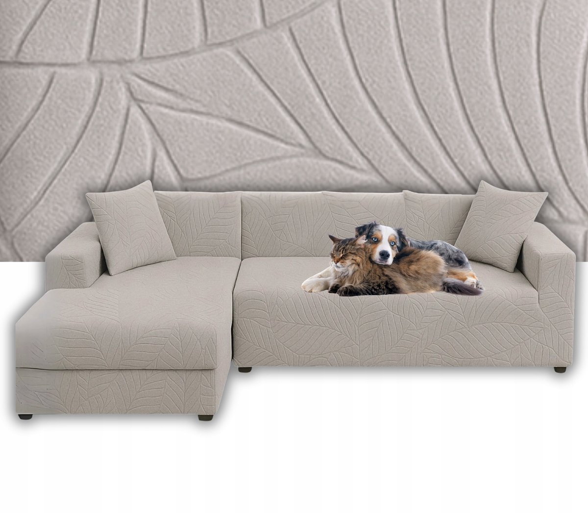 Merkloze Hoekbankhoes 2-delig, Koel Beige Jacquard, Elastisch