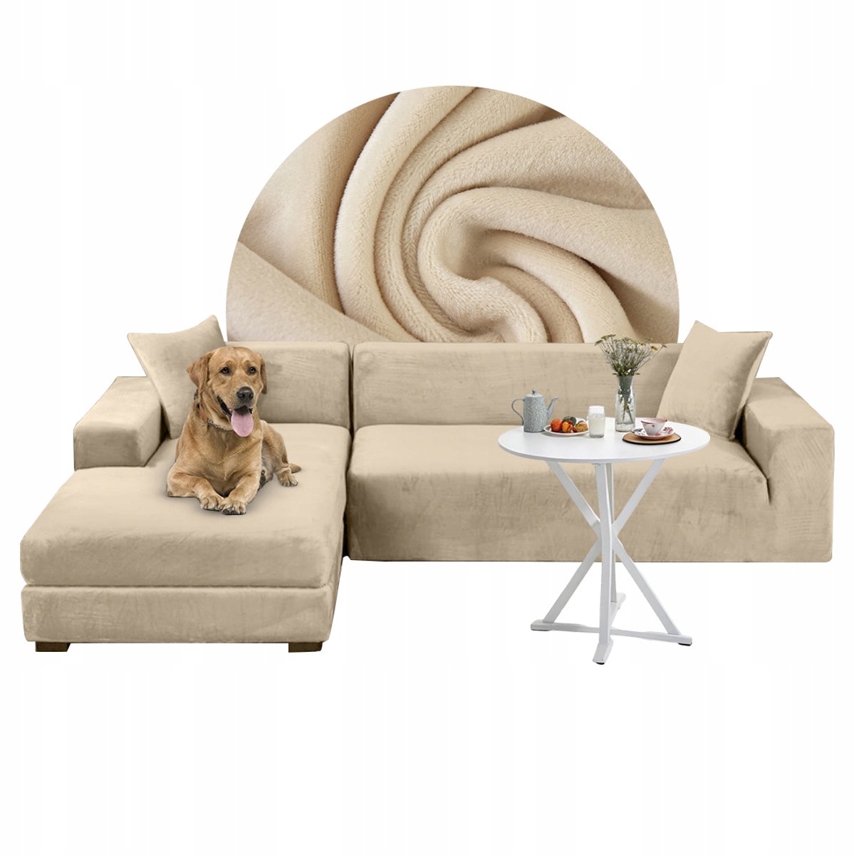 Set Hoekbankhoezen L - Dikke Velours - Crème