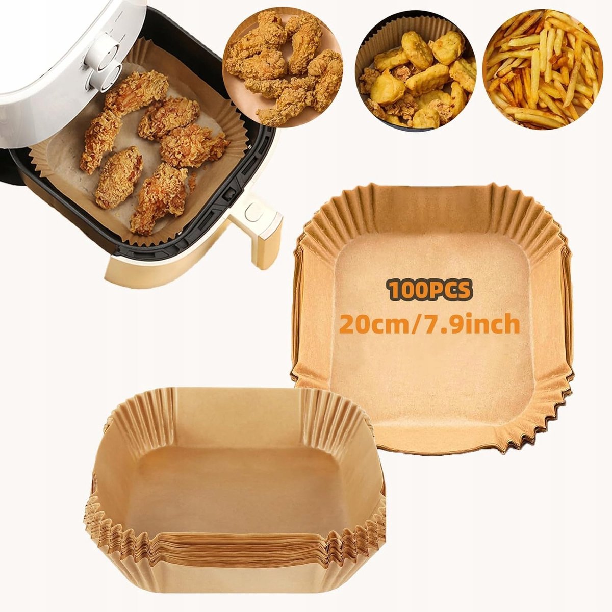 Airfryer bakpapier 20x20 cm - 100 stuks Wegwerp Inlegvellen