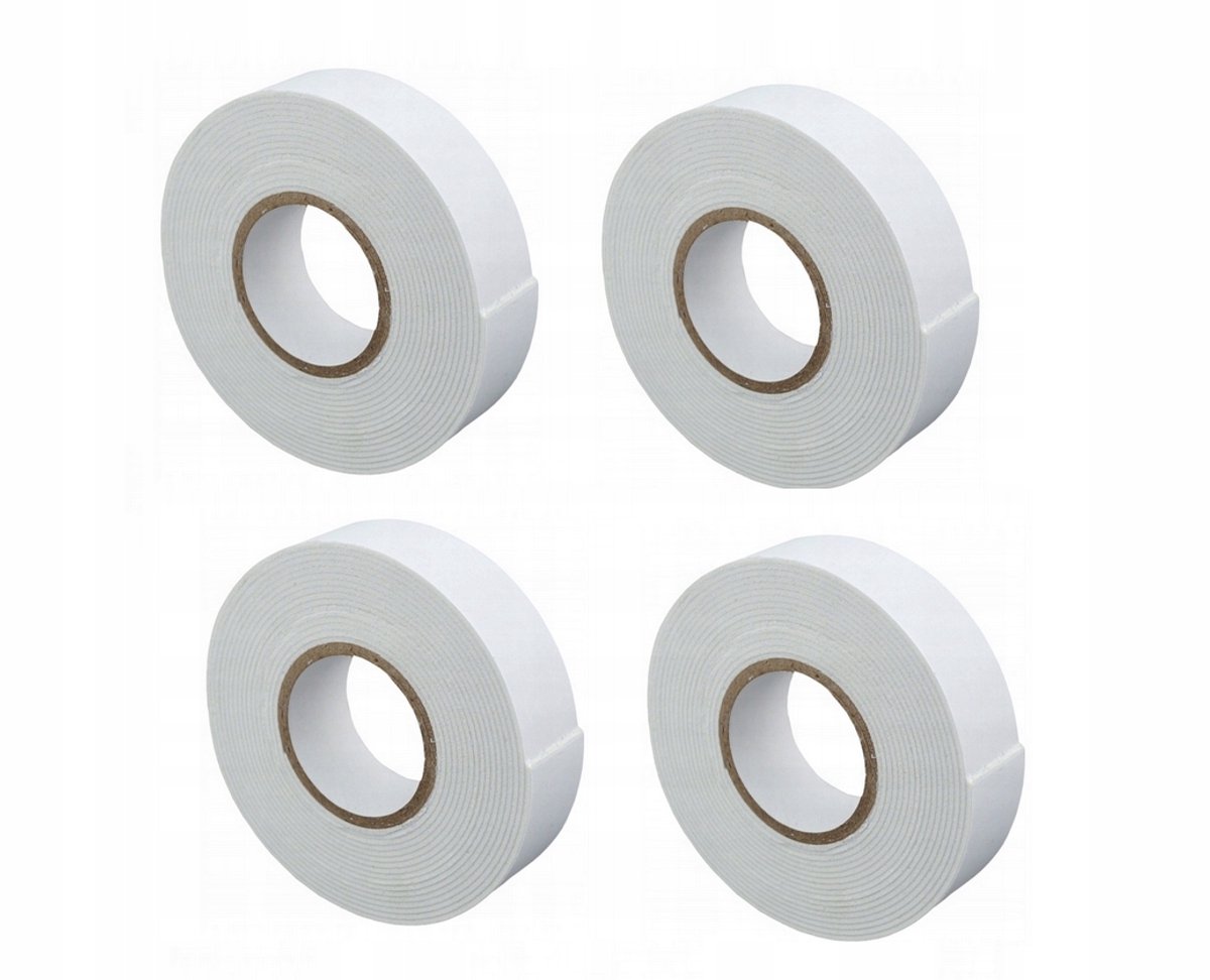 Dubbelzijdige Schuimtape 1mm x 19mm x 5m Wit - Set van 4 Rollen