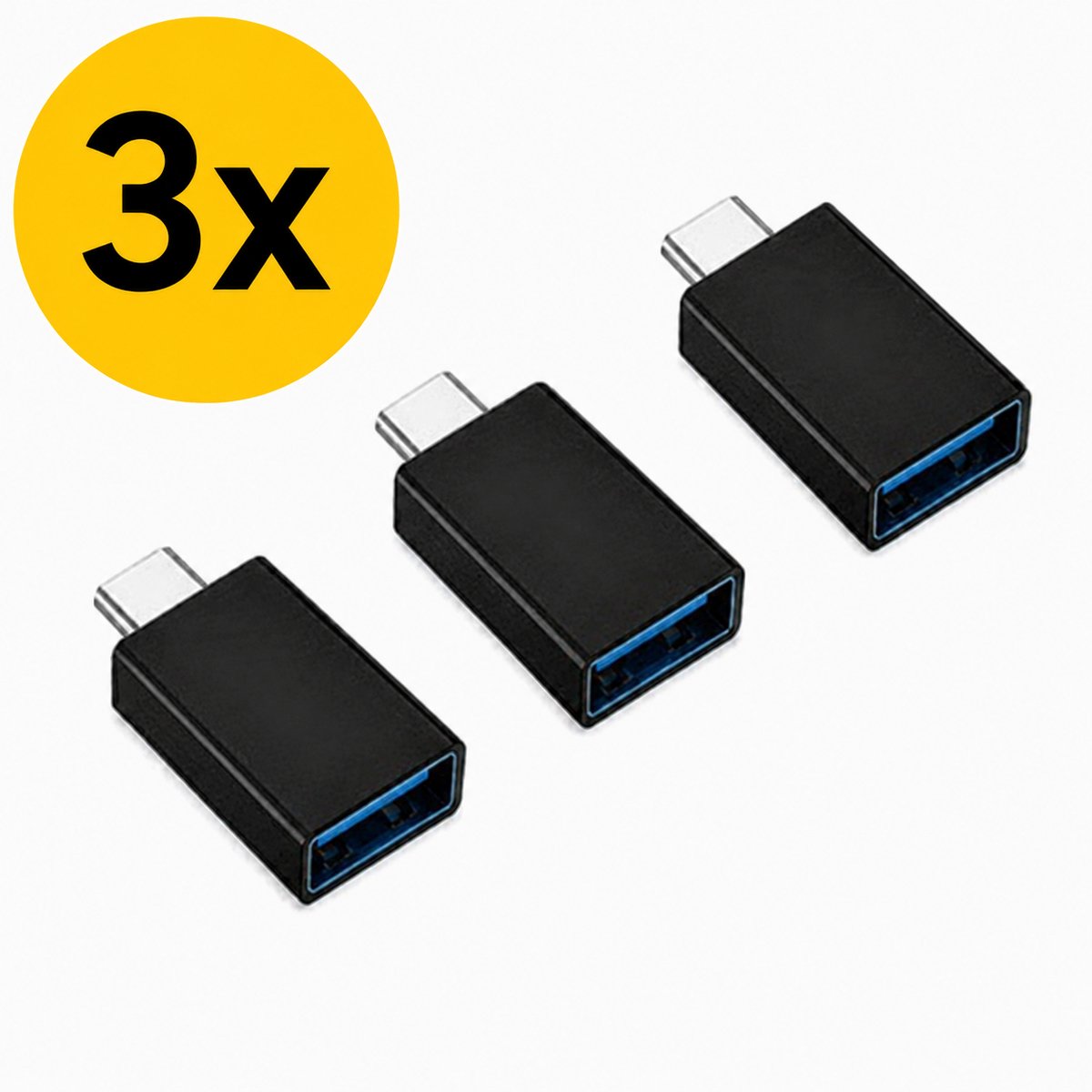 USB-C naar USB-A Adapter - USB C naar USB A Converter - USB-A Female - voor Laptop, Tablet, Smartphone en USB-stick - Dataoverdracht en Opladen - Plug & Play - 3 Stuks