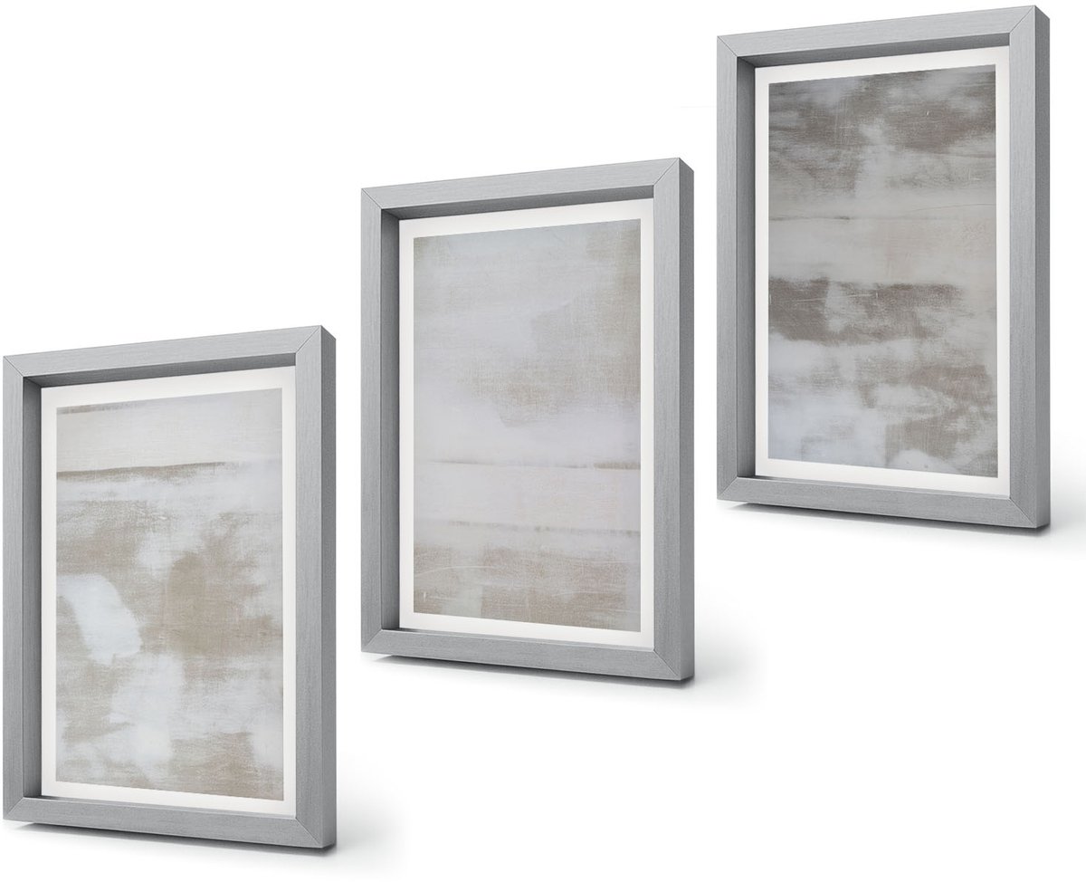 Coloray 4-Delige Schilderij Set - Versleten texturen, moderne industriële stijl - 20 x 30 cm - Wanddecoratie - Schilderijen Set - Kantoor Zilveren lijst