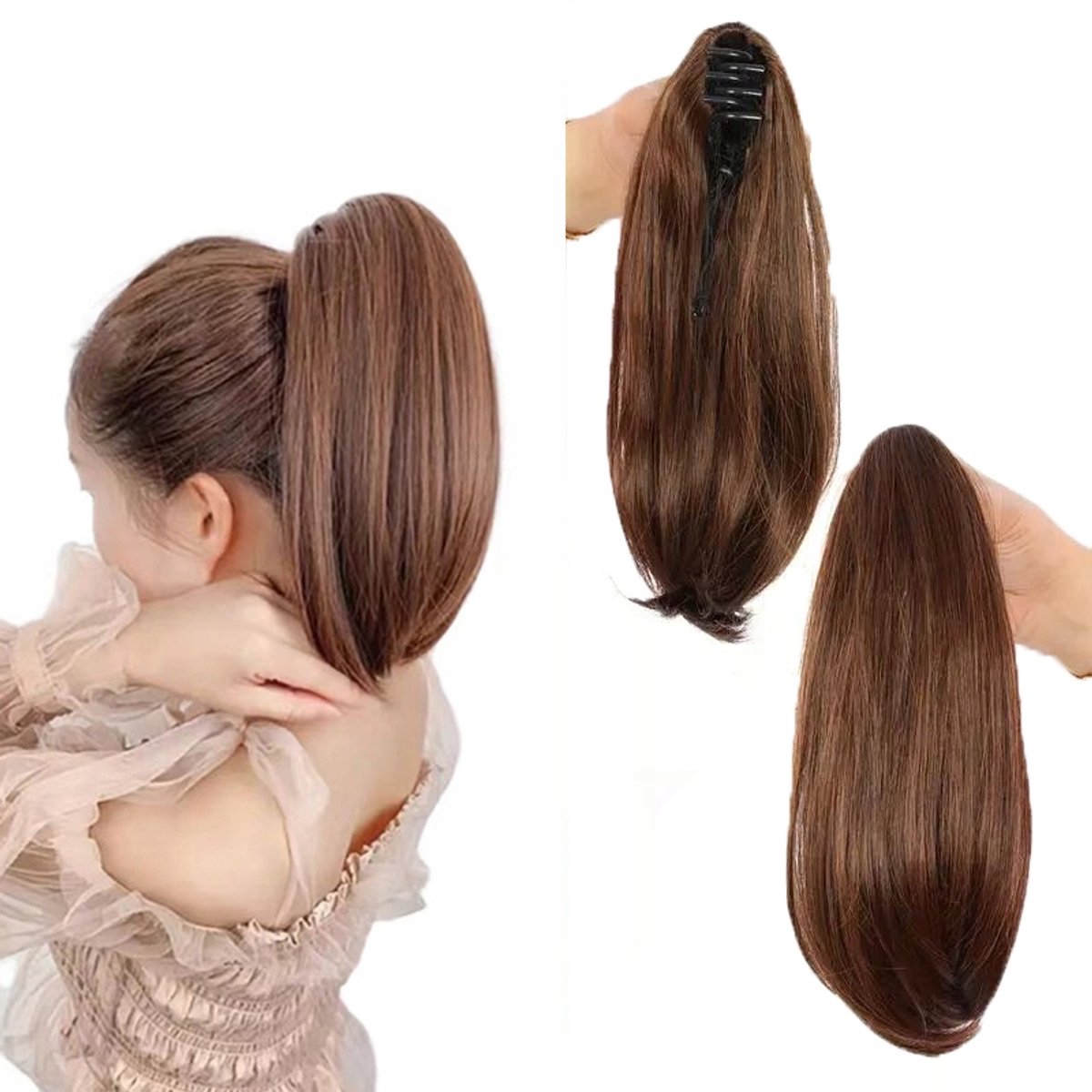 NCDSHAIR Clip-in Paardenstaart Lichtbruin Kort Synthetisch Haar 30cm