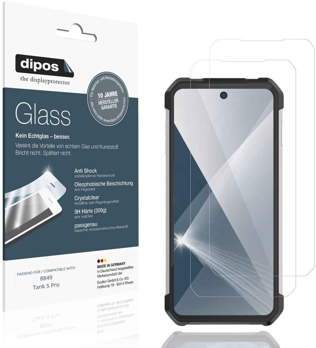 dipos – 2x Pantserfolie geschikt voor 8849 Tank 5 Pro | 9H Screenprotector