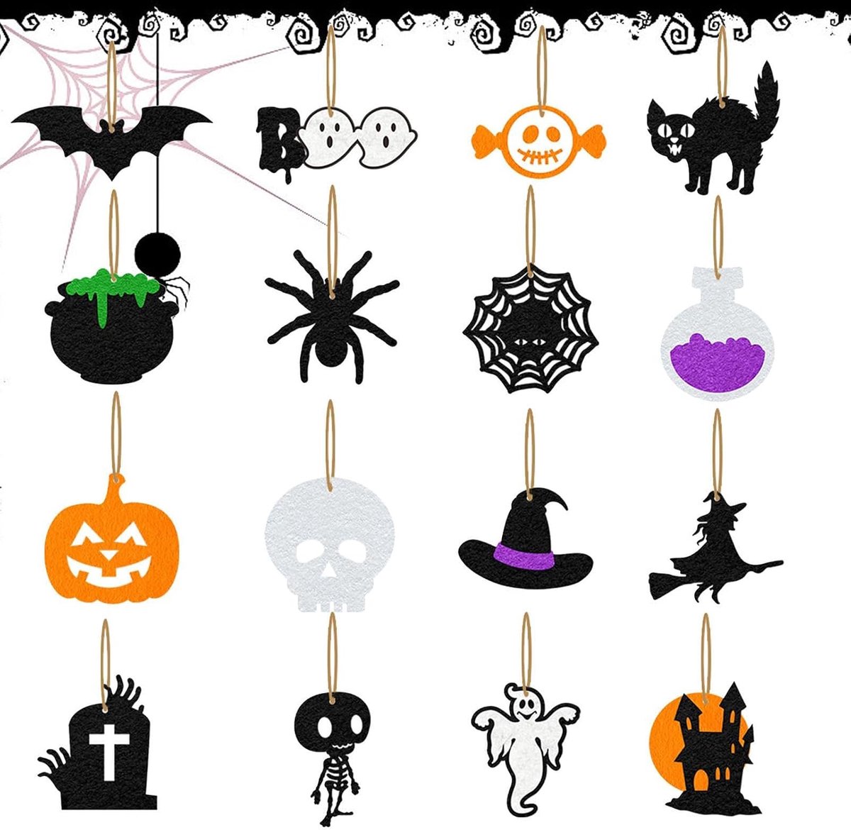Halloween Decoratie Set 16 Delen - Enge Heksen Ornamenten voor Feestversiering - Griezelige Hangdecoratie voor Woonkamer en Slaapkamer - Halloween Accessoires voor Kantoor en Thuis