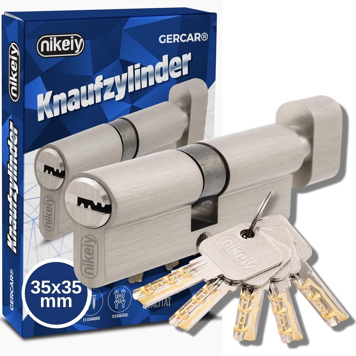 Deurbeslag knopcilinder 70 mm - messing mat nikkel - solide en veilig - inclusief 5 sleutels - ShopVlot