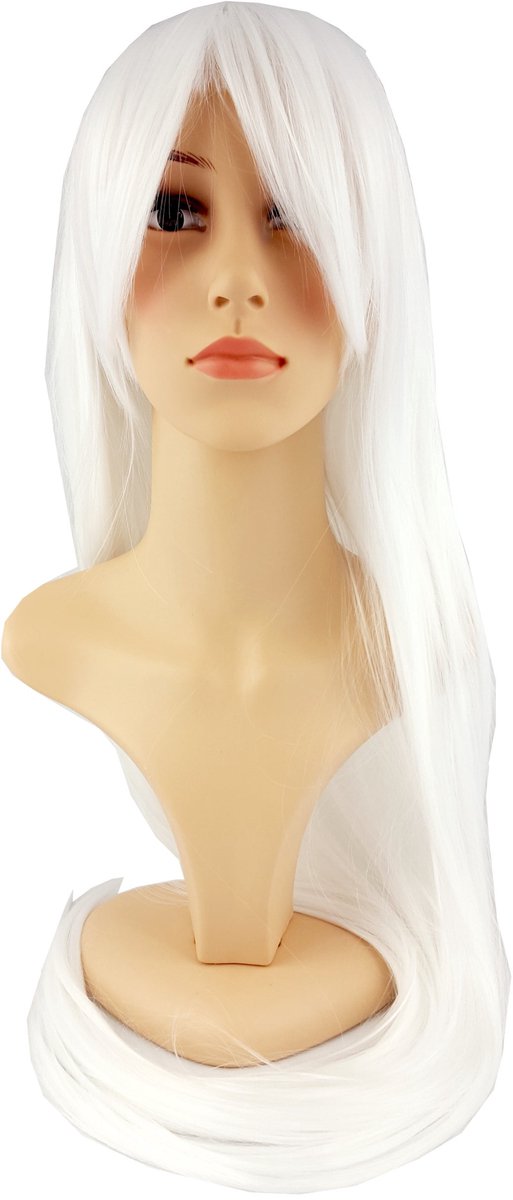 Lange Witte Cosplaypruik 100cm - Anime & Manga Stijl