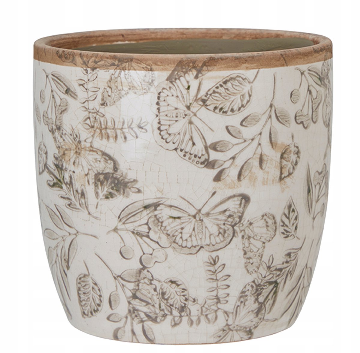 Keramische Plantenpot met Bloemendecoratie - Beige/Ecru 13x14cm