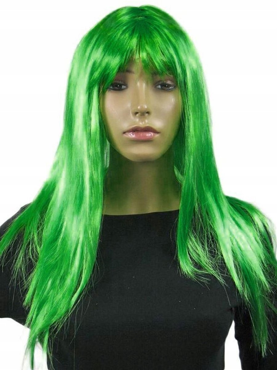 Lange Rechte Donkergroene Pruik voor Feesten en Cosplay