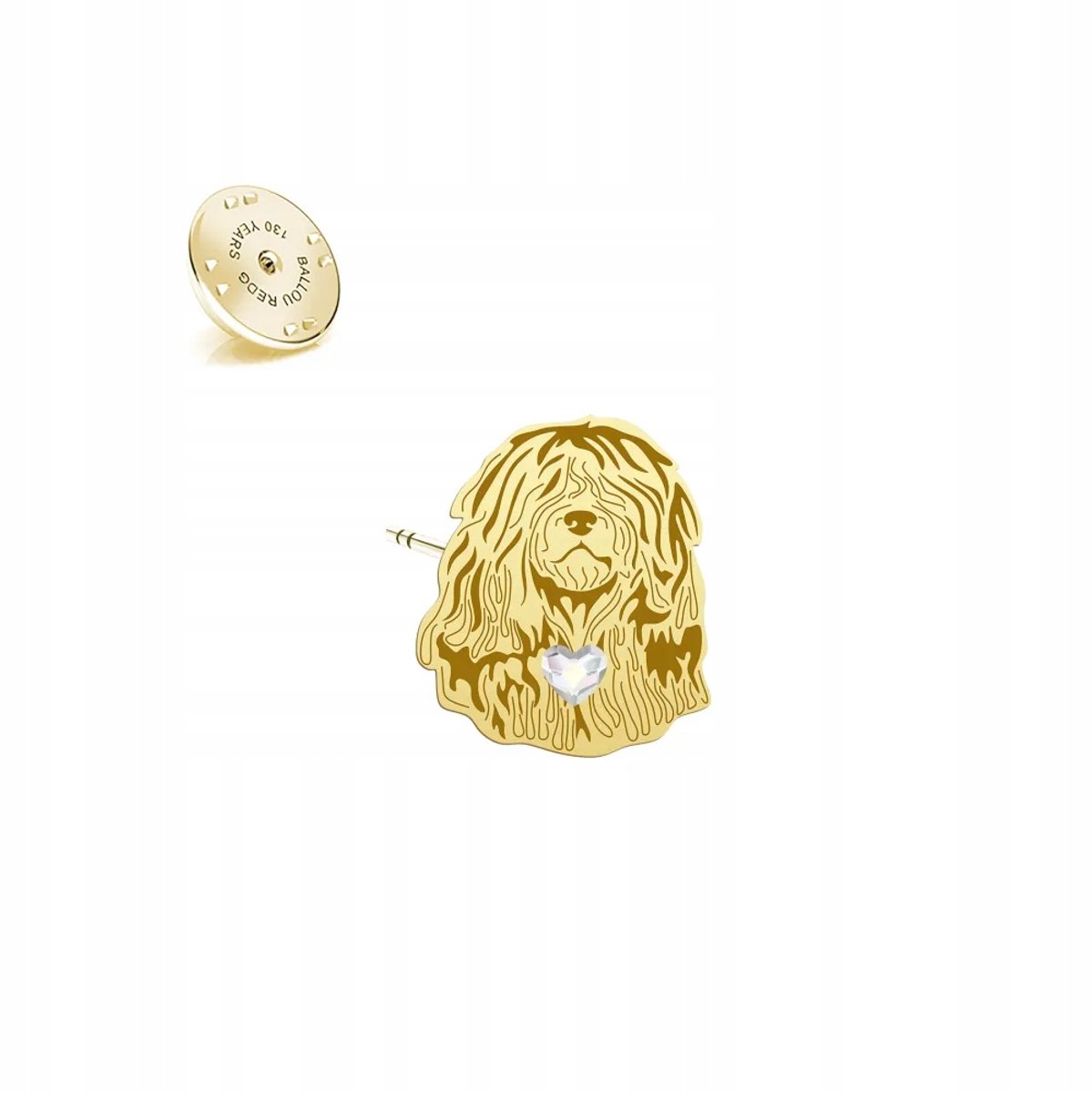 Gouden Bergamasco Herdershond Speld 925 Zilver Verguld met Kristal