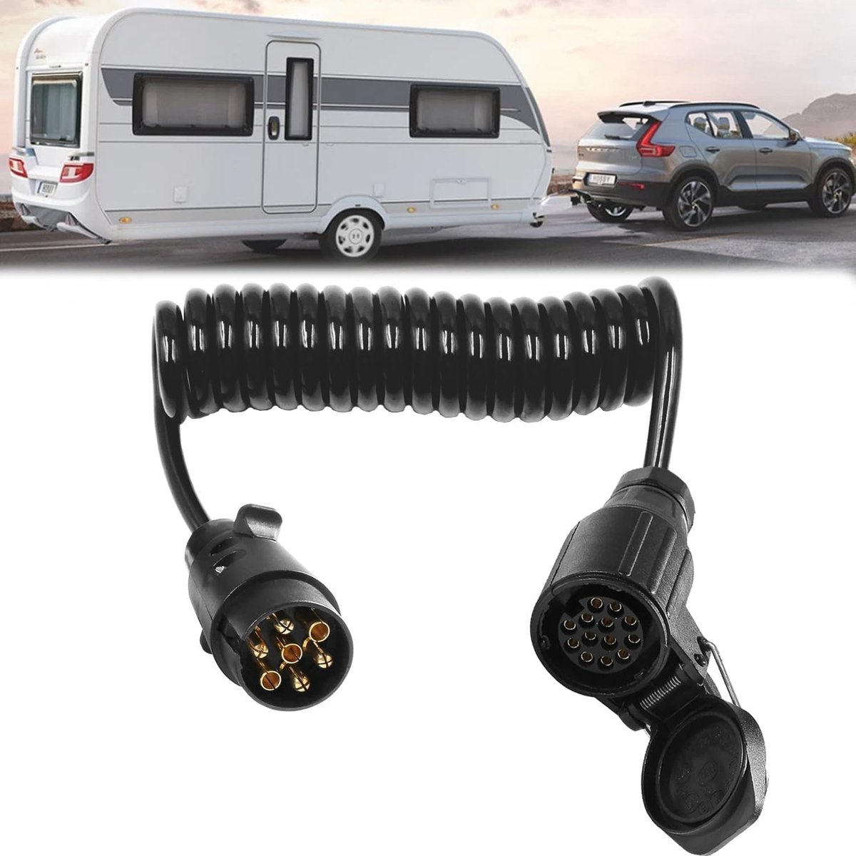 Aanhanger Verlengkabel - 7-13 Pin - 2,5 m - Spiraalkabel voor Elektrische Verbinding - Voor Auto en Caravan