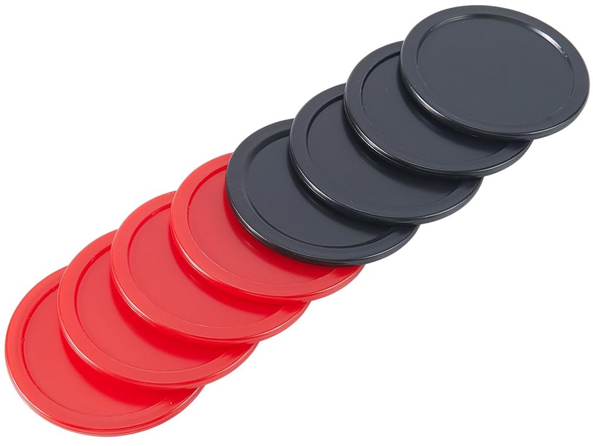 Set van 8 Airhockey Pucks van Kunststof - 6,4 cm - Rood en Zwart