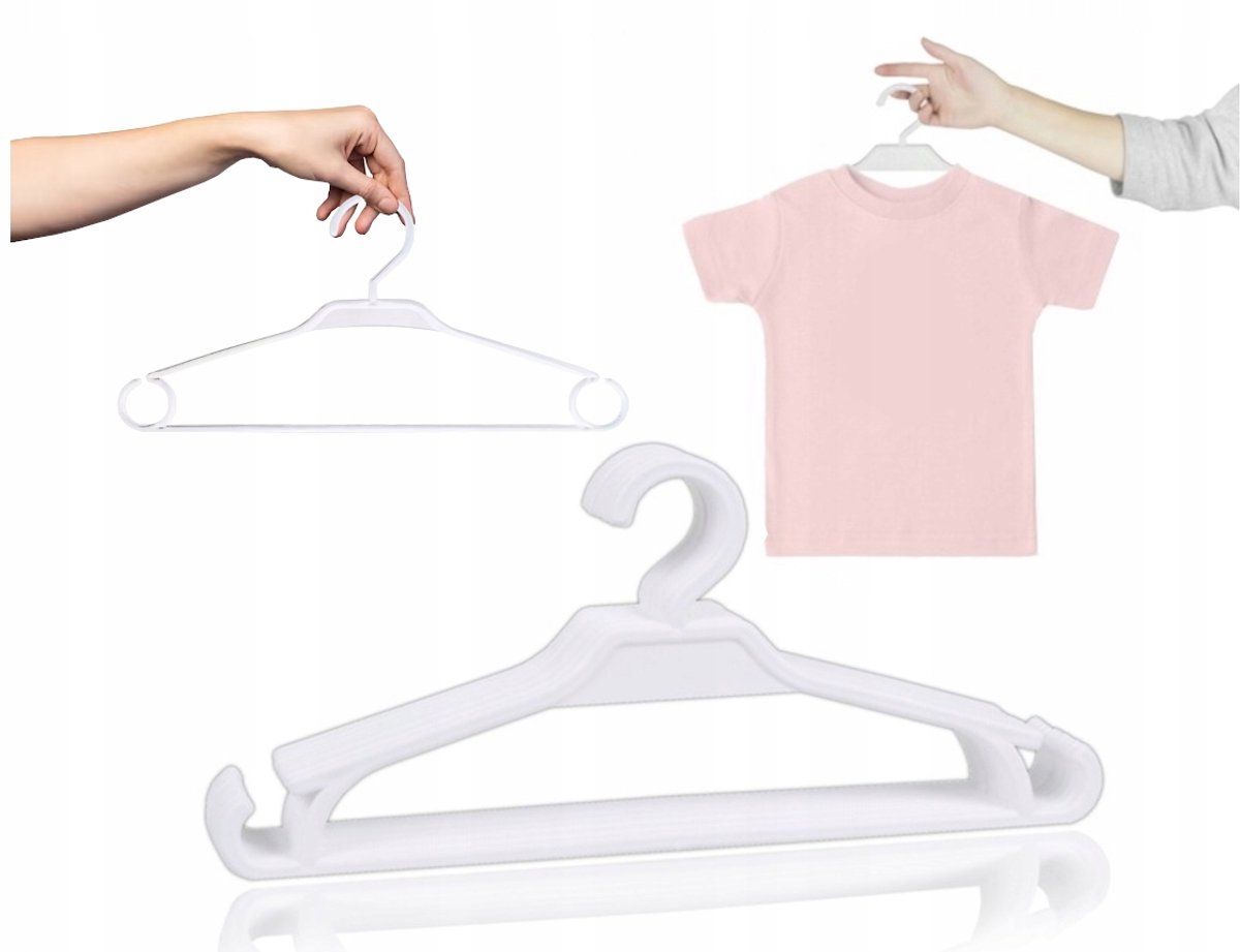 50 Witte Kinderkledinghangers - 32 cm - Plastic