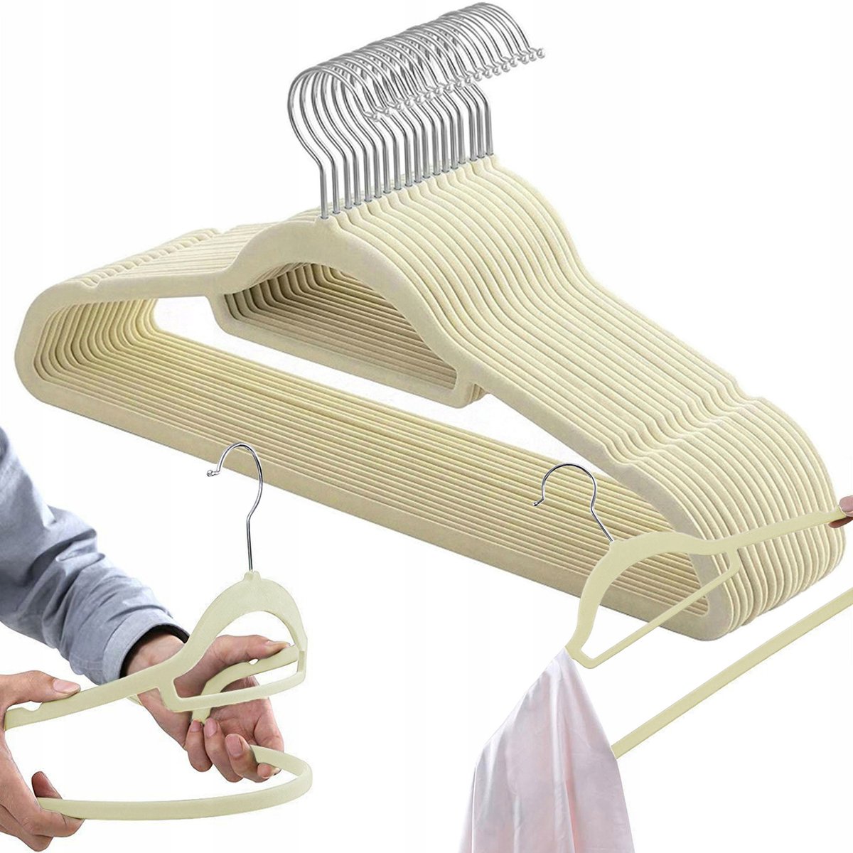 20x Beige Velours Kledinghangers - Anti-slip & Ruimtebesparend