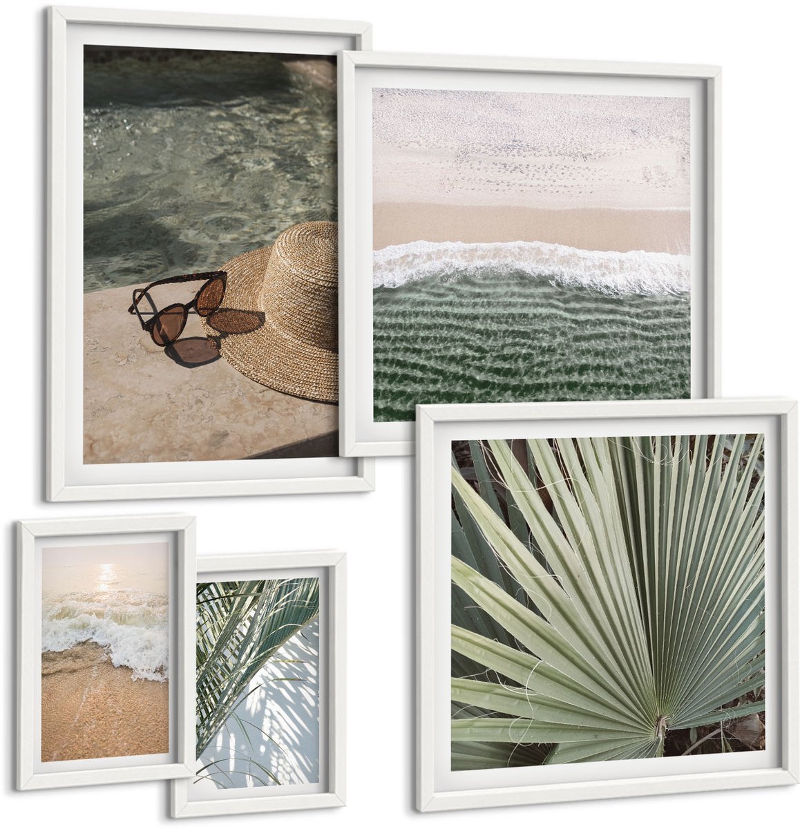 Tulup 4-Delige Schilderij Set - Stijlvolle vakantiethema's om te ontspannen aan het water - 50 x 50 cm, 20 x 30 cm en 40 x 60 cm - Moderne Wanddecoratie - Slaapkamer - Muurdecoratie
