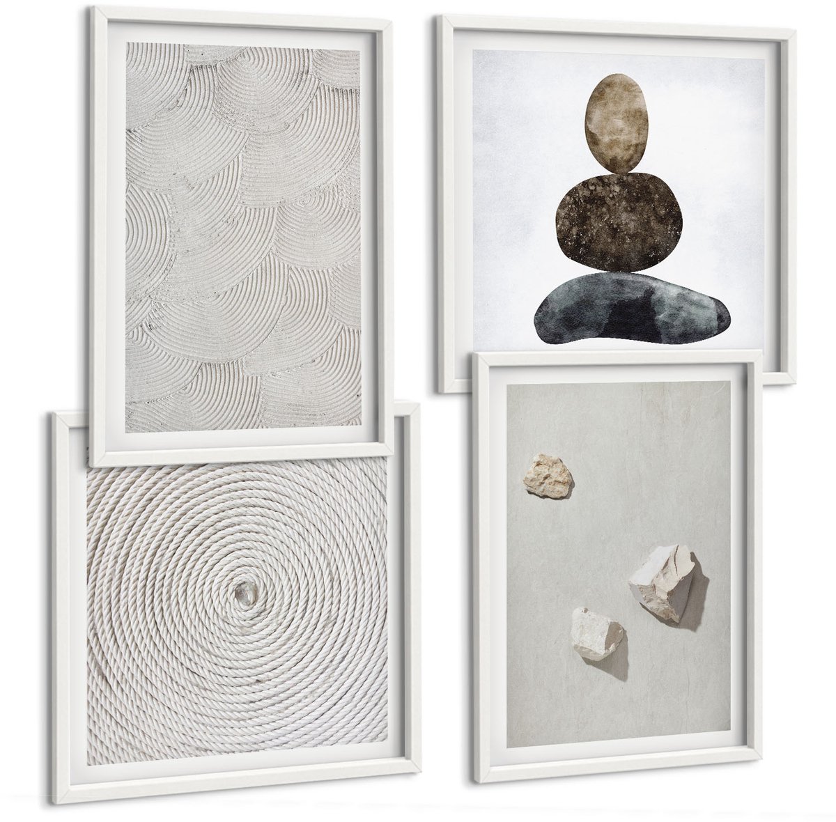 Tulup 4-Delige Schilderij Set - Zandstenen en moderne verftexturen - 40x40 en 40x60 - Decoratieve Schilderijen - Wanddecoratie - Hal