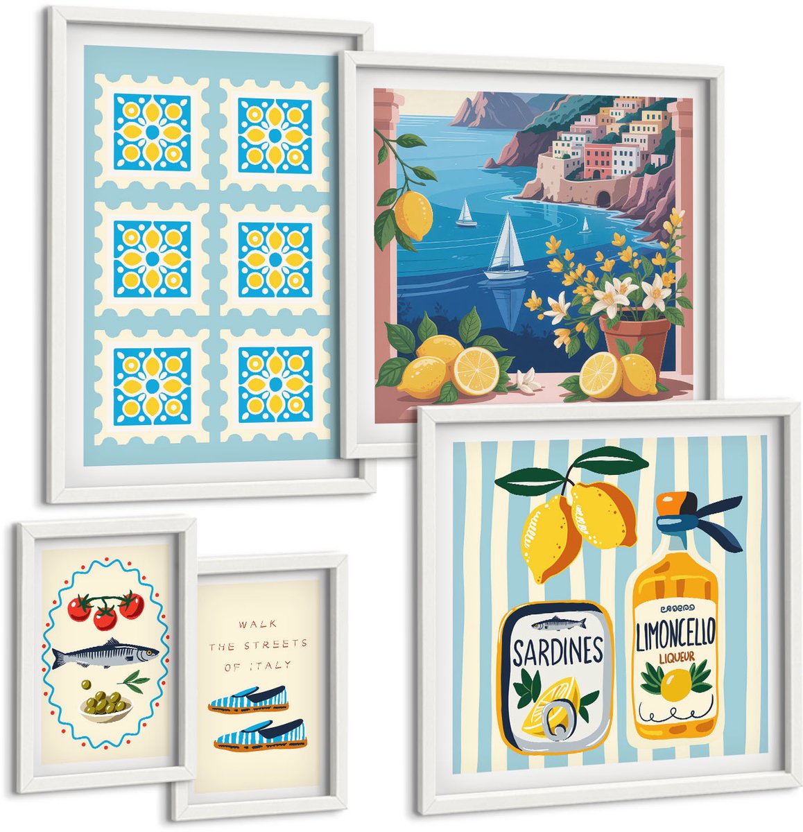 Tulup 4-Delige Schilderij Set - Keukeninspiratie uit Italië: mediterrane smaken en stijl. - 50 x 50 cm, 20 x 30 cm en 40 x 60 cm - Decoratieve Schilderijen - Wanddecoratie - Hal