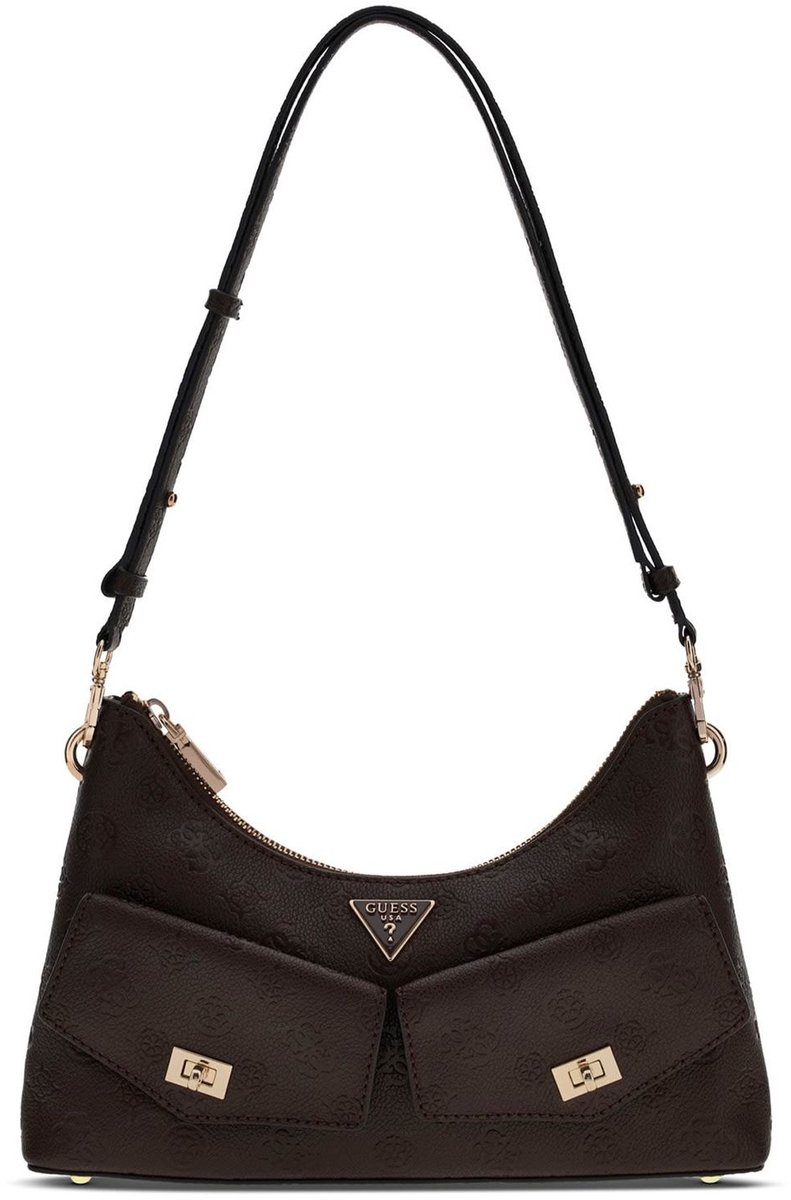 GUESS schoudertas Blake Convertible Shoulder Bag Brown Logo donkerbruin
