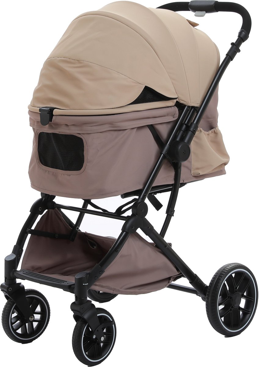 Hondenbuggy inklapbare - Honden kinderwagen - Beige - Hondenbuggy all terrain - Incl grote opbergmand